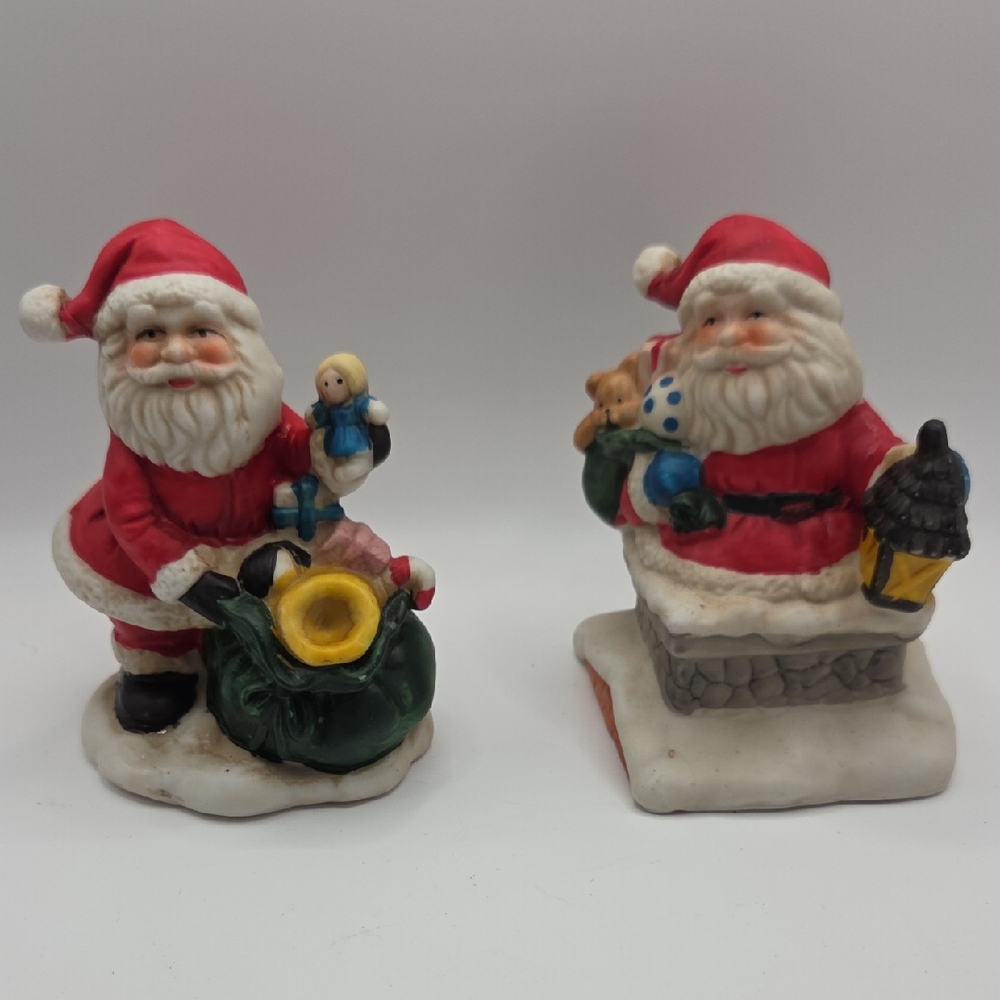 Vintage Santa Figurine Duo - Red and Green